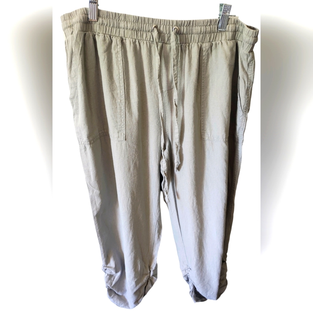 JULES & LEOPOLD LINEN Bend Elastic Waist Gray Capris Size XL